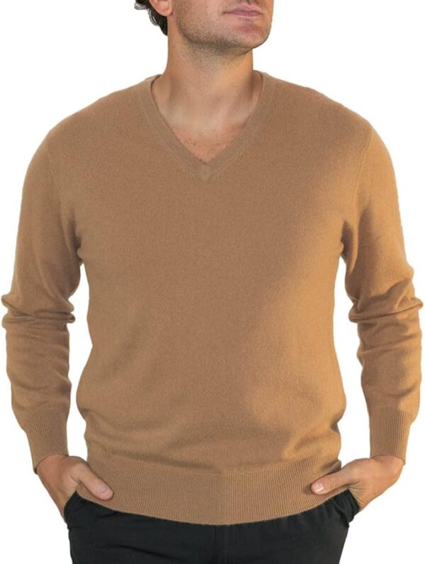 Beige Cashmere V Neck Pullover, Soft 2-Ply Knit