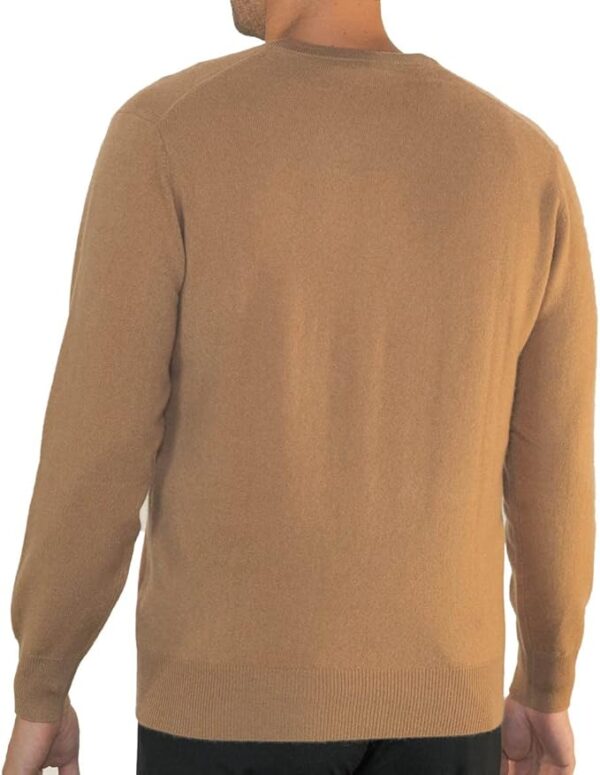 Beige Cashmere V Neck Pullover, Soft 2-Ply Knit - Image 3