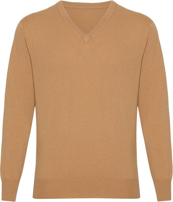 Beige Cashmere V Neck Pullover, Soft 2-Ply Knit - Image 2